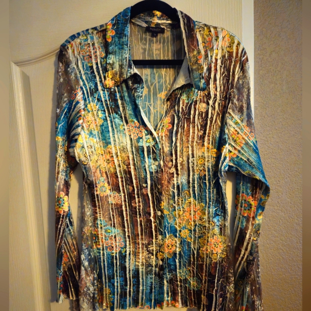 Komarov Crinkle and Lace Blouse XL